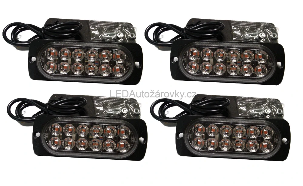 LED stroboskop maják 4 ks - 12 LED 12V 24V 2W oranžový